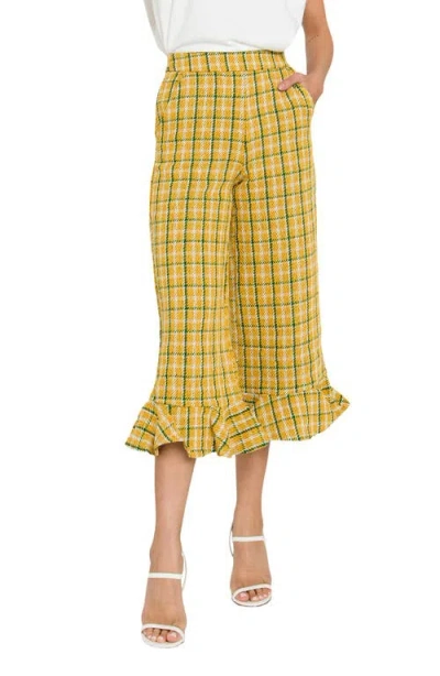 English Factory Plaid Ruffle Hem Tweed Culottes In Zinnia