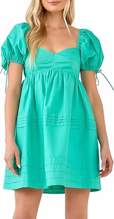 English Factory Pleat Detail Puff Sleeve Dress In Emerald