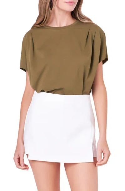 English Factory Pleat Shoulder T-shirt In Olive