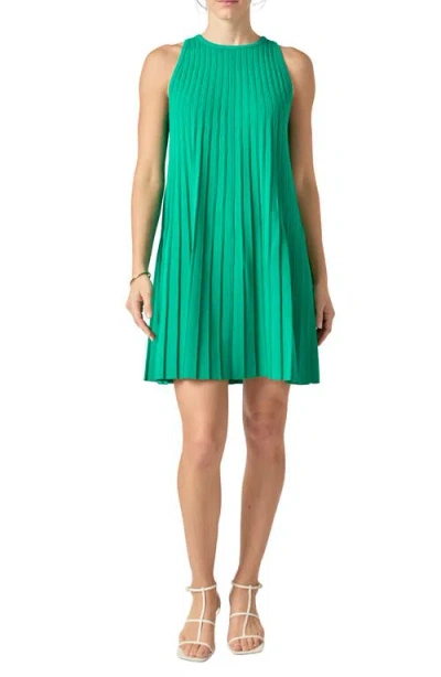 English Factory Pleated A-line Knit Minidress In Green