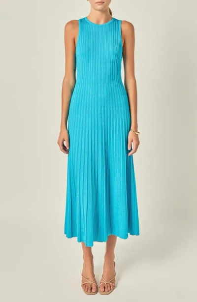 English Factory Pleated A-line Knit Midi Dress In Blue
