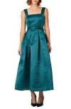 English Factory Pleated Belted Midi Dress In Green