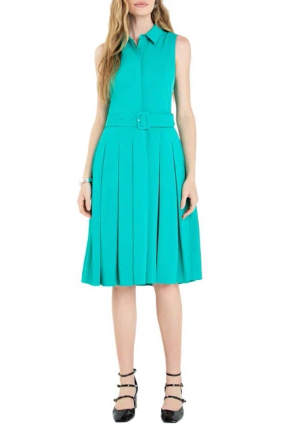 English Factory Pleated Belted Sleeveless Midi Shirtdress In Kelly Green