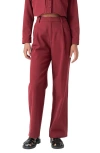 English Factory Pleated High Waist Cotton Wide Leg Pants In Burgundy