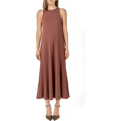 English Factory Pleated Knit Sleeveless Maxi Dress In Brown