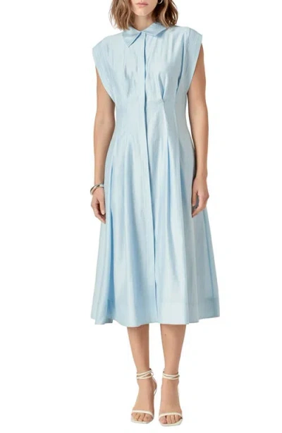 English Factory Pleated Midi Shirtdress In Powder Blue