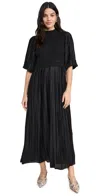 English Factory Mixed Media Pleated Dress In Black