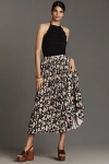 English Factory Floral Print Pleated Midi Skirt In Black