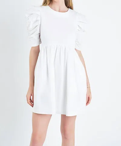 English Factory Pleated Puff Sleeve Mini Dress In White