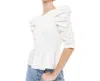 English Factory Pleated Puff Sleeve Peplum Blouse In White