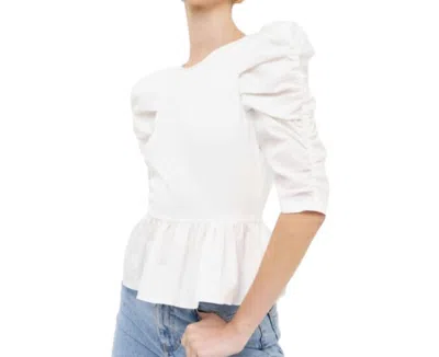 ENGLISH FACTORY PLEATED PUFF SLEEVE TOP IN WHITE
