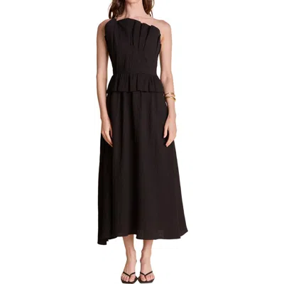 English Factory Pleated Ruffle Strapless Maxi Dress In Black