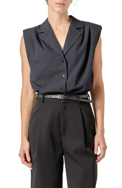 English Factory Pleated Sleeveless Shirt In Black
