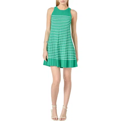 English Factory Pleated Stripe Knit Minidress In Green/white