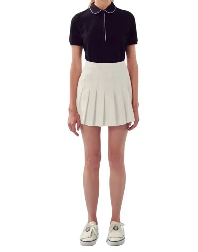 English Factory Pleated Tennis Skort In White In Beige