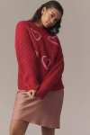 ENGLISH FACTORY PLUS CREW-NECK FUZZY HEART SWEATER