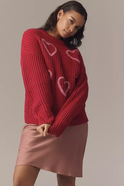 English Factory Plus Crew-neck Fuzzy Heart Sweater In Multicolor