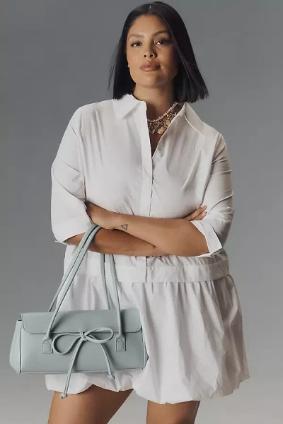 English Factory Plus Long-sleeve Bubble Mini Shirt Dress In White
