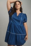 English Factory Plus Puff-sleeve Mini Dress In Blue