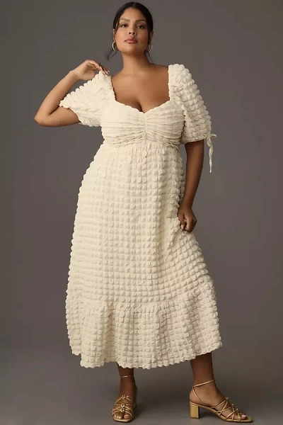 English Factory Plus Puff-sleeve Textured Mini Dress In White
