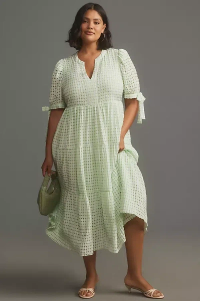 English Factory Plus Short-sleeve Gingham Dress In Green