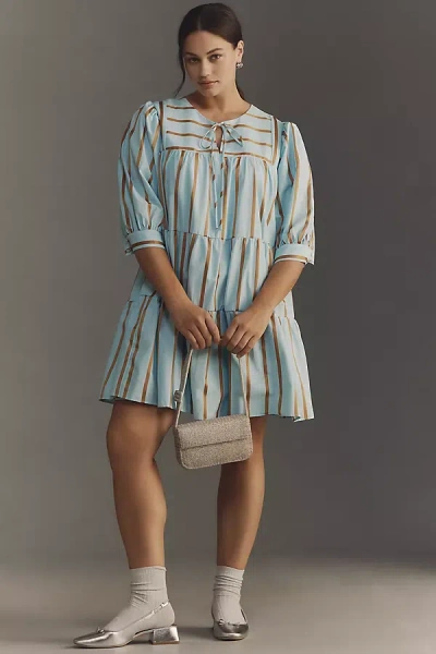 English Factory Plus Tie-neck Mini Dress In Blue