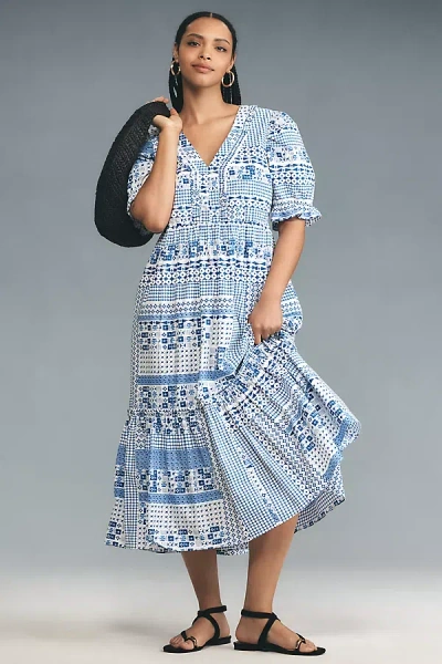 English Factory Plus V-neck Floral Midi Dress In Blue