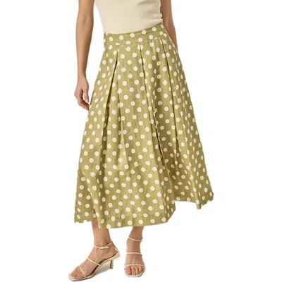 English Factory Polka Dot A-line Linen Skirt In Green