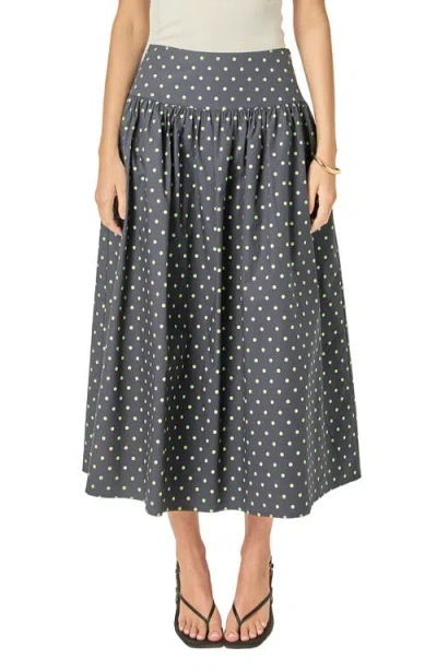English Factory Polka Dot Cotton Midi Skirt In Gray