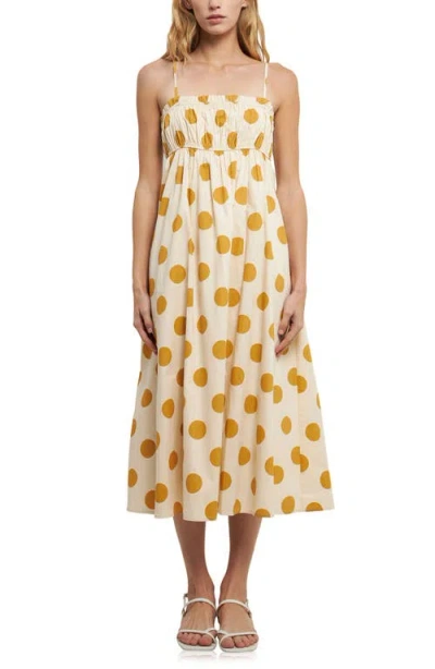 English Factory Polka Dot Cotton Sundress In Ivory/yellow