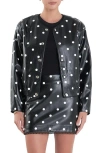 English Factory Polka Dot Faux Leather Jacket In Black/white