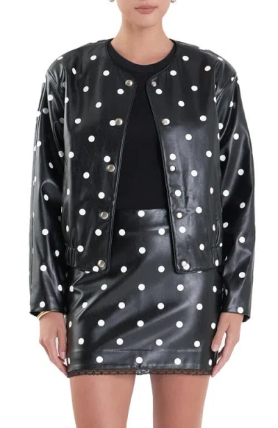 English Factory Polka Dot Faux Leather Jacket In Black/white