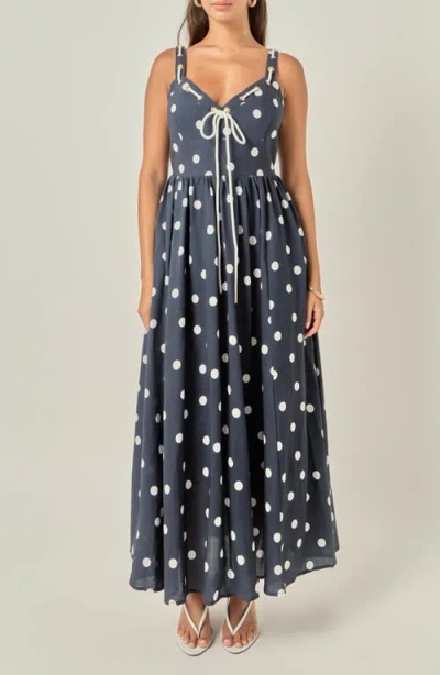 English Factory Polka Dot Linen Blend Maxi Dress In Blue