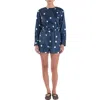 English Factory Polka Dot Long Sleeve Satin Romper In Dark Navy/ Off White