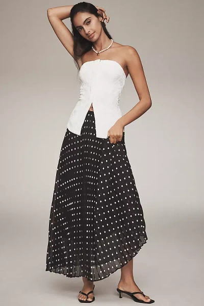 English Factory Polka Dot Pleated Maxi Skirt In Black