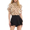 English Factory Polka Dot Puff Sleeve Satin Top In Beige/black