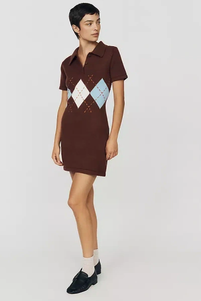 English Factory Polo Knit Mini Dress In Brown