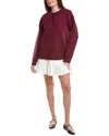 English Factory Polo Mixed Media Mini Dress In Burgundy