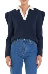 English Factory Polo Sweatshirt In Navy/cream