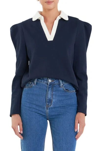 English Factory Polo Sweatshirt In Navy/cream