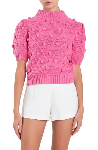 English Factory Pompom Puff Sleeve Sweater In Pink