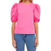 English Factory Poplin Puff Sleeve Top In Fuchsia In Pink