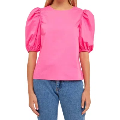 ENGLISH FACTORY POPLIN PUFF SLEEVE BLOUSE IN FUCHSIA