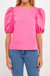 English Factory Poplin Puff Sleeve Top In Fuchsia In Pink