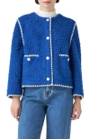 English Factory Premium Contrast Trim Faux Shearling Jacket In Blue/white