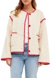 English Factory Premium Contrast Trim Faux Shearling Jacket In Ivory/cream