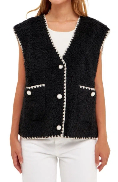 English Factory Faux Shearling Vest In Black
