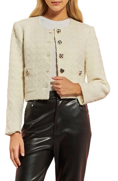 English Factory Premium Houndstooth Cropped Jacket In Ivory