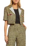 English Factory Premium Cropped Tweed Jacket In Yellow/black