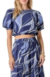 English Factory Print Puff Sleeve Crop Top